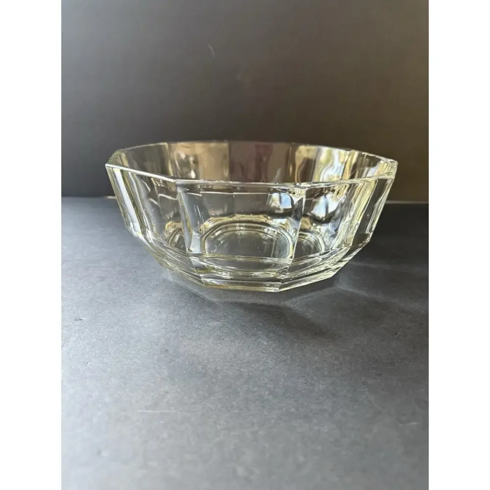 Vintage Crystal Salad Bowl Paneled Clear Tableware Octagon MCM Cottage Serving